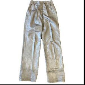 Erez Vintage Leather Straight Leg Pants Size 6 Pleated 90’s Gray